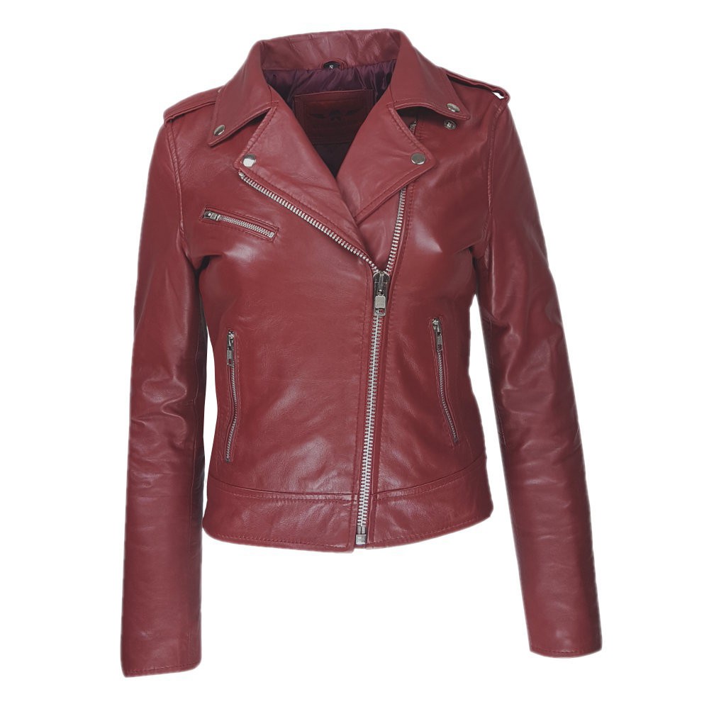perfecto red leather woman