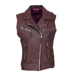 purple woman leather vest...