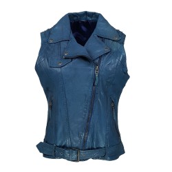 blue woman leather vest
