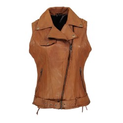 camel woman leather vest